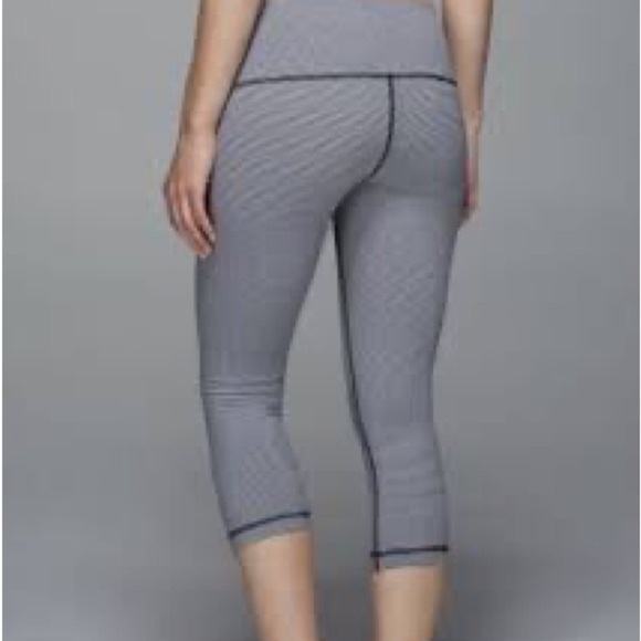 Lululemon Wunder Under Crop Leggings Inkwell Gingham Navy White Leggings - Picture 2 of 9